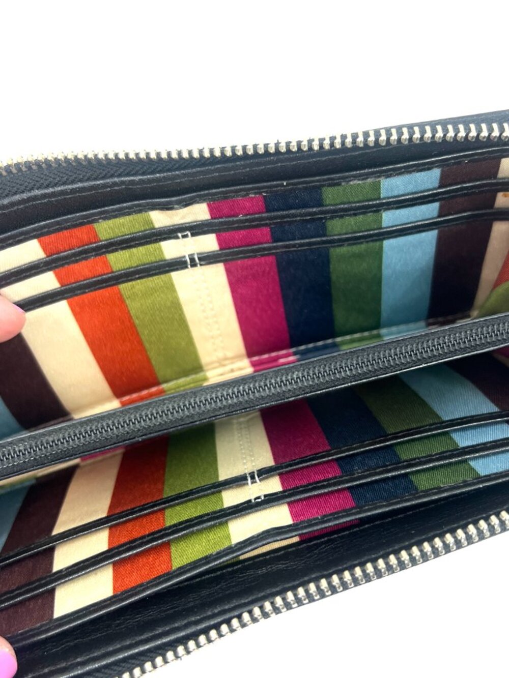 Vintage Coach Black Leather Long Wallet Striped Interior - Picture 3 of 3